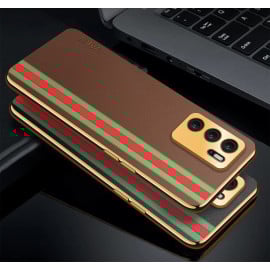 Vaku ® Oppo A16 Felix Line Leather Stitched Gold Electroplated Soft TPU Back Cover Case