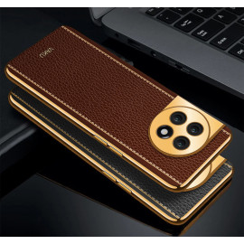 Vaku ® OnePlus 11R Luxemberg Series Leather Stitched Gold Electroplated Soft TPU Back Cover