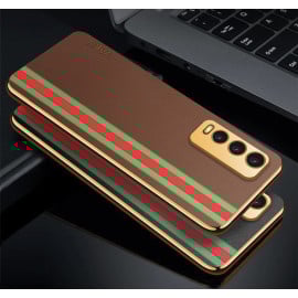 Vaku ® Vivo Y20 Felix Line Leather Pattern Gold Electroplated Soft TPU Back Cover Case
