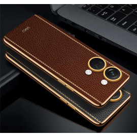 Vaku ® OnePlus Nord 3 Luxemberg Series Leather Stitched Gold Electroplated Soft TPU Back Cover