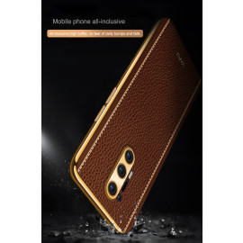 Vaku ® OnePlus 8 Pro Luxemberg Series Leather Stitched Gold Electroplated Soft TPU Back Cover