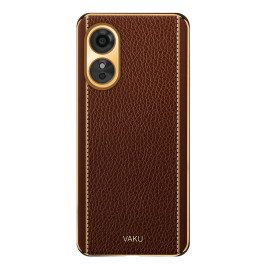 Vaku ® Oppo A17 Luxemberg Leather Pattern Gold Electroplated Soft TPU Back Cover