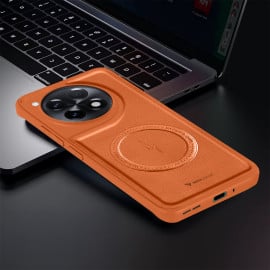 Vaku ® OnePlus 12R Maxtron Leather Stitched Magnetic Magsafe Non-Slip Grip Shockproof Back Cover