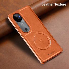 Vaku ® Vivo V40 5G Maxtron Leather Stitched Magnetic Magsafe Non-Slip Grip Shockproof Back Cover