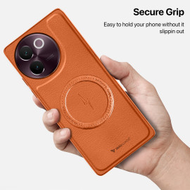 Vaku ® Vivo V30e 5G Maxtron Leather Stitched Magnetic Magsafe Non-Slip Grip Shockproof Back Cover