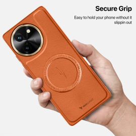 Vaku ® Vivo T3x 5G Maxtron Leather Stitched Magnetic Magsafe Non-Slip Grip Shockproof Back Cover