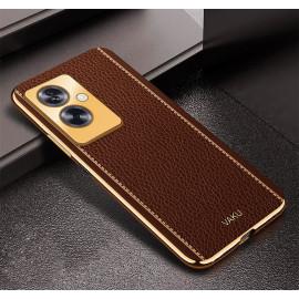 Vaku ® Oppo A79 5G Luxemberg Leather Pattern Gold Electroplated Soft TPU Back Cover