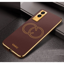 Vaku ® Vivo V21e 5G Skylar Leather Finish Gold Electroplated Soft TPU Back Cover