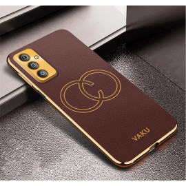 Vaku ® Vivo Y30 Skylar Leather Pattern Gold Electroplated Soft TPU Back Cover