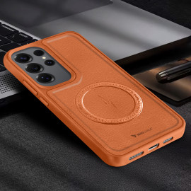 Vaku ® Samsung Galaxy S24 Ultra Maxtron Leather Stitched Magnetic Magsafe Non-Slip Grip Shockproof Back Cover