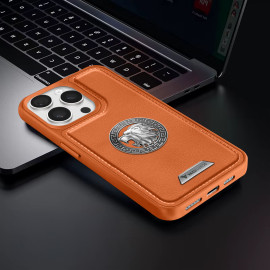 Vaku ® Apple iPhone 15 Pro Max Regal Shield Metal Lion Engraved Leather Protective Back Cover