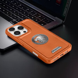 Vaku ® Apple iPhone 16 Pro Max Regal Shield Metal Lion Engraved Leather Protective Back Cover