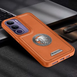 Vaku ® Vivo Y300 5G Regal Shield Metal Lion Engraved Leather Protective Back Cover