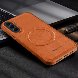 Vaku ® Samsung Galaxy A34 5G Maxtron Leather Stitched Magnetic Magsafe Non-Slip Grip Shockproof Back Cover