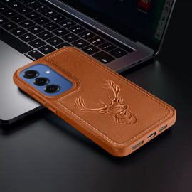 Vaku ® Samsung Galaxy S25 Deer Patterned Embossed Luxury Designer Leather Protective Back Cover