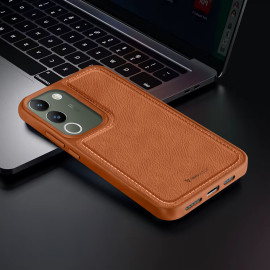 Vaku ® Vivo Y200 5G Luxe Premium Leather Stitched Non-Slip Grip Protective Back Cover