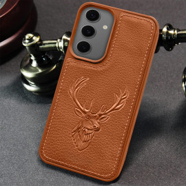 Vaku ® Samsung Galaxy S24 FE Deer Patterned Embossed Luxury Designer Leather Protective Back Cover