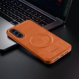 Vaku ® Samsung Galaxy A35 5G Maxtron Leather Stitched Magnetic Magsafe Non-Slip Grip Shockproof Back Cover