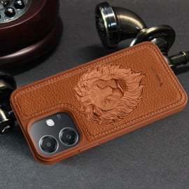 Vaku ® Oppo A3X 5G Lion Embossed Luxury Designer Leather Protective Back Cover Case