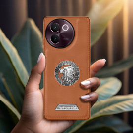 Vaku ® Vivo V30e 5G Regal Shield Metal Lion Engraved Leather Protective Back Cover