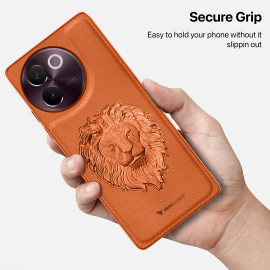 Vaku ® Vivo V30e 5G Lion Embossed Luxury Designer Leather Protective Back Cover