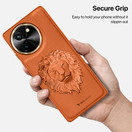 Vaku ® Vivo T3x 5G Lion Embossed Luxury Designer Leather Protective Back Cover