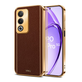 Vaku ® Oppo A3 Pro 5G Luxemberg Leather Pattern Gold Electroplated Soft TPU Back Cover