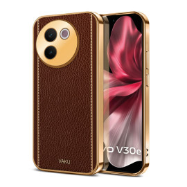 Vaku ® Vivo V30e 5G Luxemberg Leather Pattern Gold Electroplated Soft TPU Back Cover