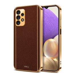 Vaku ® Samsung Galaxy A32 4G Luxemberg Series Leather Stitched Gold Electroplated Soft TPU Back Cover