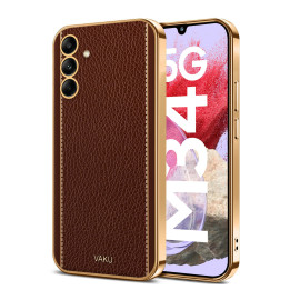 Vaku ® Samsung Galaxy M34 5G Luxemberg Leather Pattern Gold Electroplated Soft TPU Back Cover