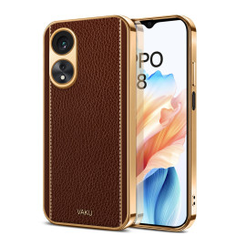 Vaku ® Oppo A38 Luxemberg Leather Pattern Gold Electroplated Soft TPU Back Cover