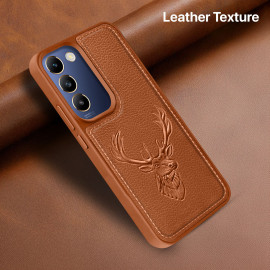 Vaku ® Vivo T3 5G Deer Patterned Embossed Luxury Designer Leather Protective Back Cover