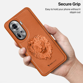 Vaku ® Oppo Reno11 5G Lion Embossed Luxury Designer Leather Protective Back Cover Case