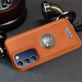 Vaku ® Vivo T3 5G Regal Shield Metal Lion Engraved Leather Protective Back Cover