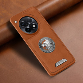 Vaku ® OnePlus 12R Regal Shield Metal Lion Engraved Leather Protective Back Cover