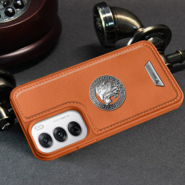 Vaku ® Oppo Reno12 5G Regal Shield Metal Lion Engraved Leather Protective Back Cover