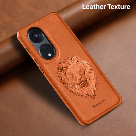 Vaku ® Oppo Reno8T 5G Lion Embossed Luxury Designer Leather Protective Back Cover Case