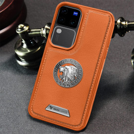 Vaku ® Vivo V30 5G Regal Shield Metal Lion Engraved Leather Protective Back Cover