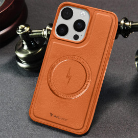 Vaku ® Apple iPhone 16 Pro Maxtron Leather Stitched Magnetic Magsafe Non-Slip Grip Shockproof Back Cover