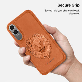 Vaku ® OnePlus Nord CE4 Lite 5G Lion Embossed Luxury Designer Leather Protective Back Cover
