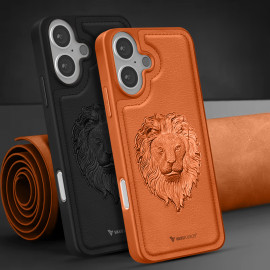 Vaku ® Apple iPhone 16 Plus Lion Embossed Luxury Designer Leather Protective Back Cover