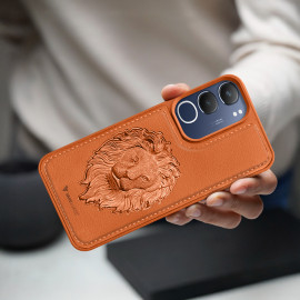 Vaku ® Vivo Y29 5G Lion Embossed Luxury Designer Leather Protective Back Cover