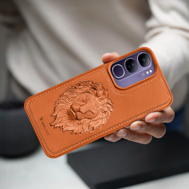 Vaku ® Vivo Y300 5G Lion Embossed Luxury Designer Leather Protective Back Cover