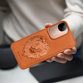 Vaku ® Vivo V40e 5G Lion Embossed Luxury Designer Leather Protective Back Cover