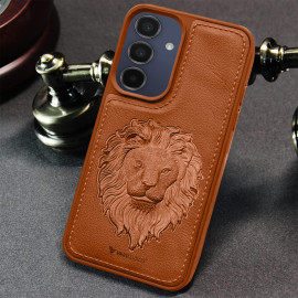 Vaku ® Samsung Galaxy A15 5G Lion Embossed Luxury Designer Leather Protective Back Cover Case
