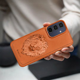 Vaku ® Samsung Galaxy A25 5G Lion Embossed Luxury Designer Leather Protective Back Cover Case