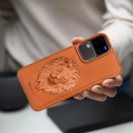 Vaku ® Vivo V30 5G Lion Embossed Luxury Designer Leather Protective Back Cover Case