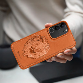 Vaku ® Vivo V29 5G Lion Embossed Luxury Designer Leather Protective Back Cover Case