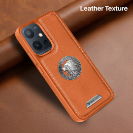 Vaku ® Vivo Y75 5G Regal Shield Metal Lion Engraved Leather Protective Back Cover