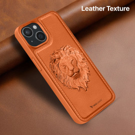 Vaku ® Apple iPhone 15 Lion Embossed Luxury Designer Leather Protective Back Cover